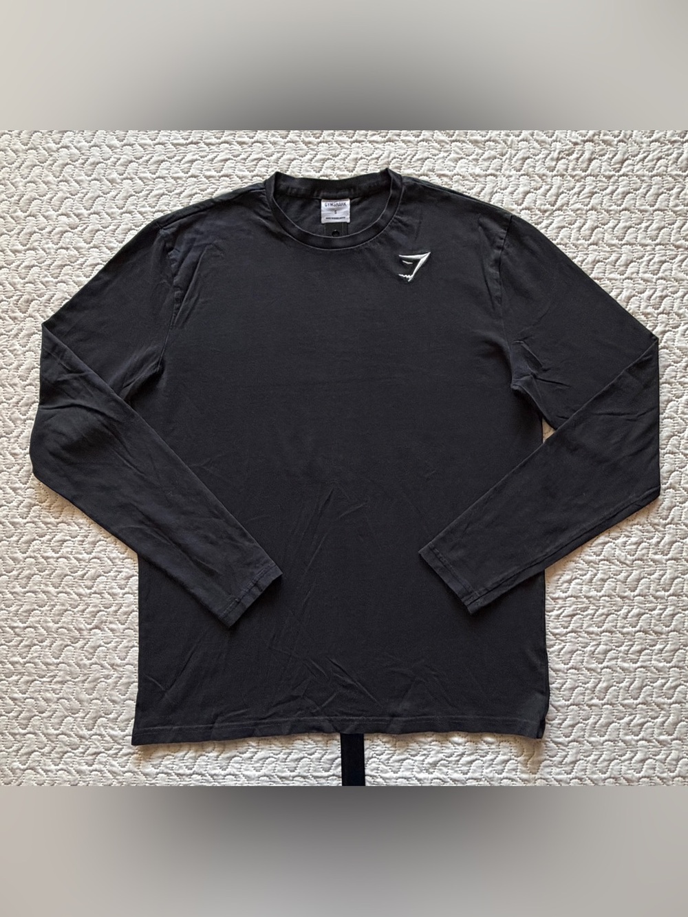 Gymshark Men’s Small Black Long Sleeve T-Shirt Embroidered Logo Cotton Gym Worko